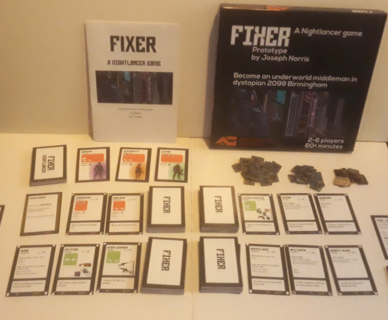 Fixer Nightlancer deck builder game tabletop indie dev cyberpunk scifi dystopia